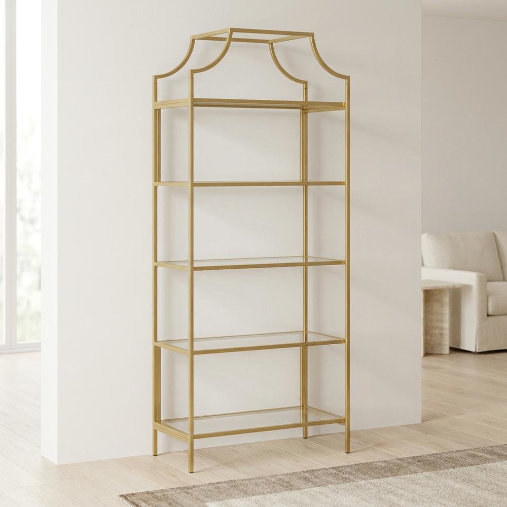 Open Shelving Unit in Satin Gold Finish for Modern Storage