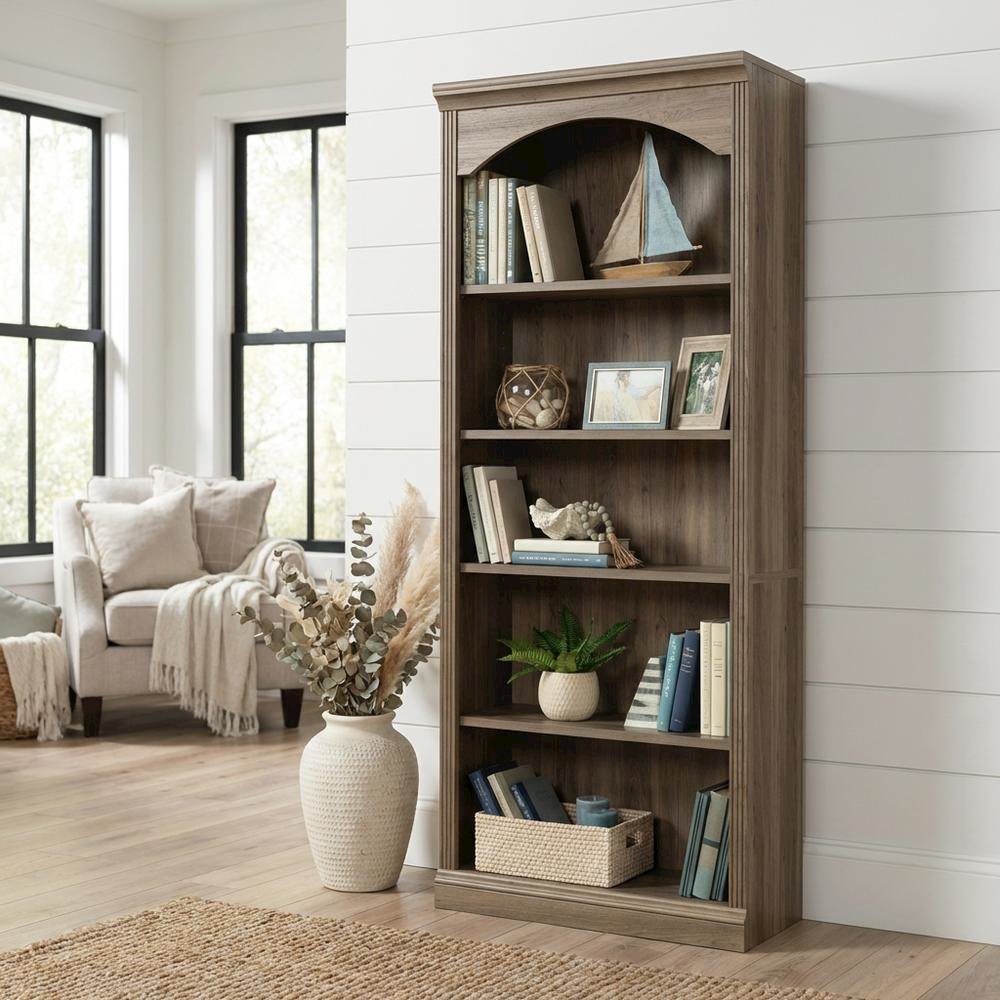 Salt Oak finish bookcase with transitional design, versatile storage solution