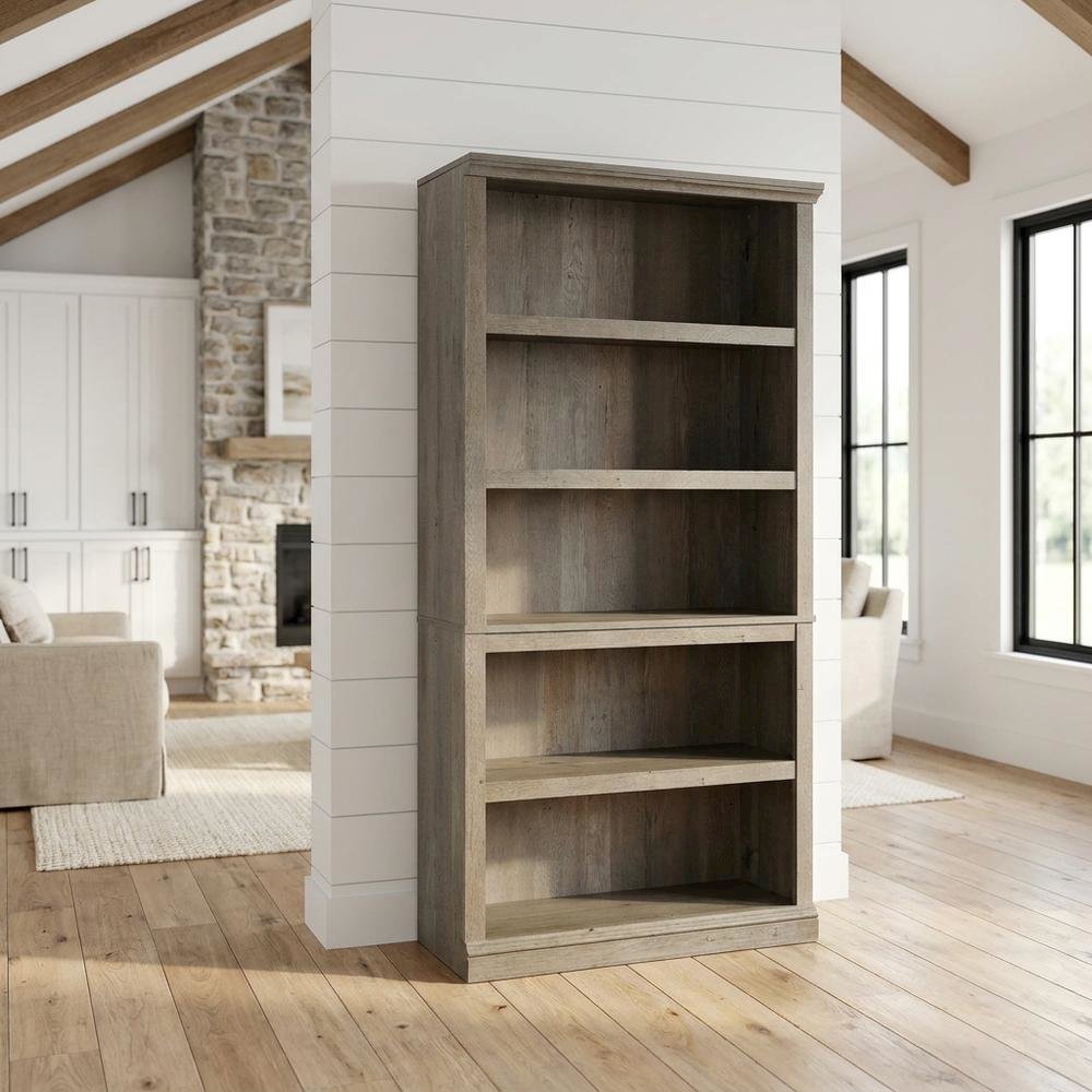 Mystic Oak Finish Storage Bookcase with Multiple Shelves and Open Design