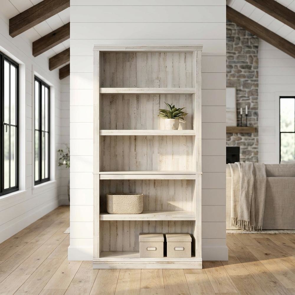 White Plank Storage Bookcase with Modern Design