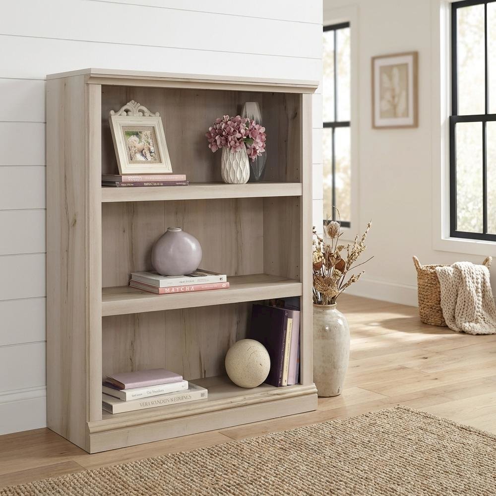 Solid Wood Storage Bookcase in Pacific Maple Finish with Spacious Shelving