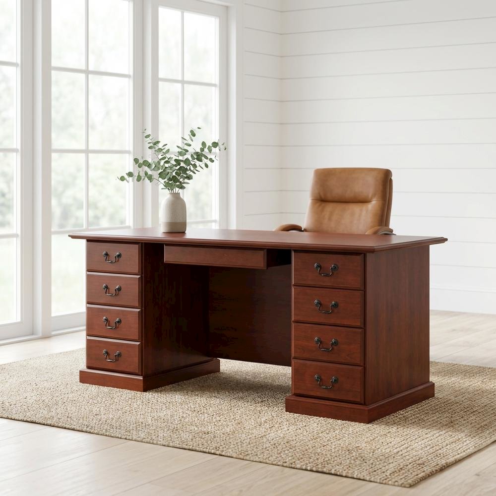 Classic Cherry Finish Executive Desk With Traditional Rectangular Design