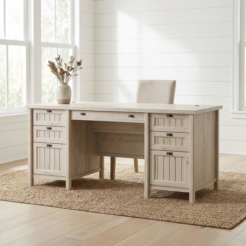 Chalked Chestnut Office Executive Desk With Modern Rectangle Design