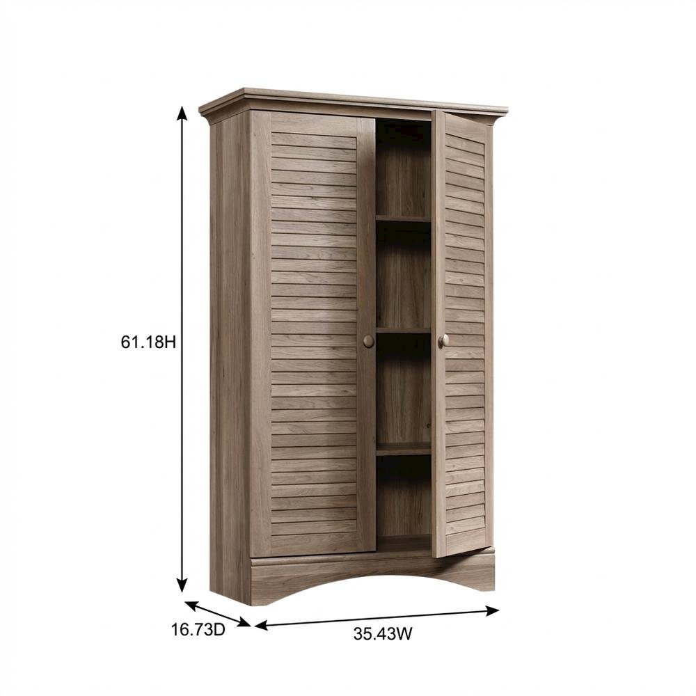 Rustic Salt Oak Finish Storage Cabinet With Coastal Cottage Style
