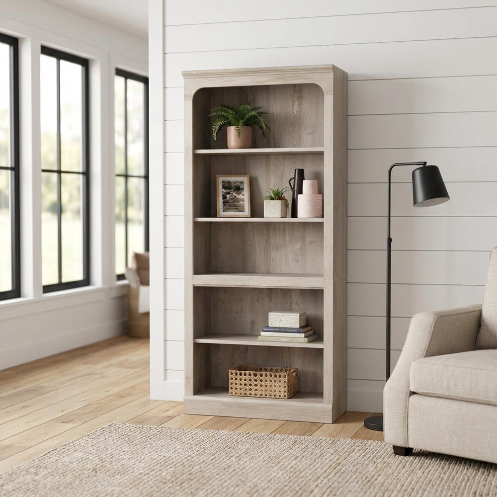 Modern Farmhouse Chalked Chestnut Storage Bookcase with Rectangular Design