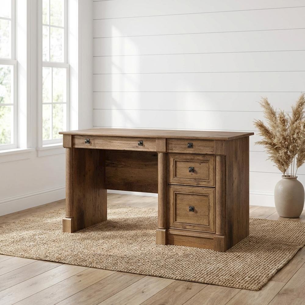 Vintage Oak Finish Computer Desk with Modern Farmhouse Style