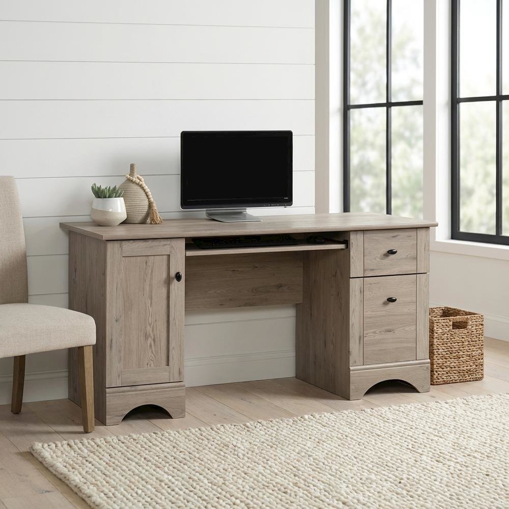 Modern Brown Computer Desk with Coastal Cottage and Transitional Style