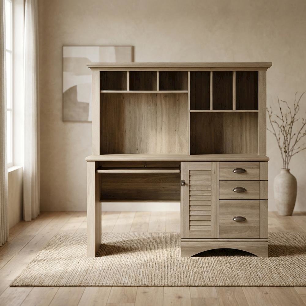 Coastal Cottage Desk with Hutch and Spacious Workspace for Home Office