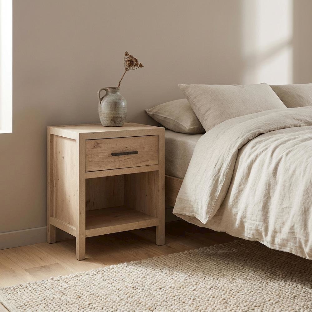 Oak Finish Nightstand with Coastal Cottage Style and Rectangle Design