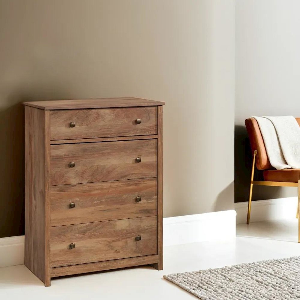 Brown 4-Drawer Bedroom Chest for Clothing Storage with Simple Design