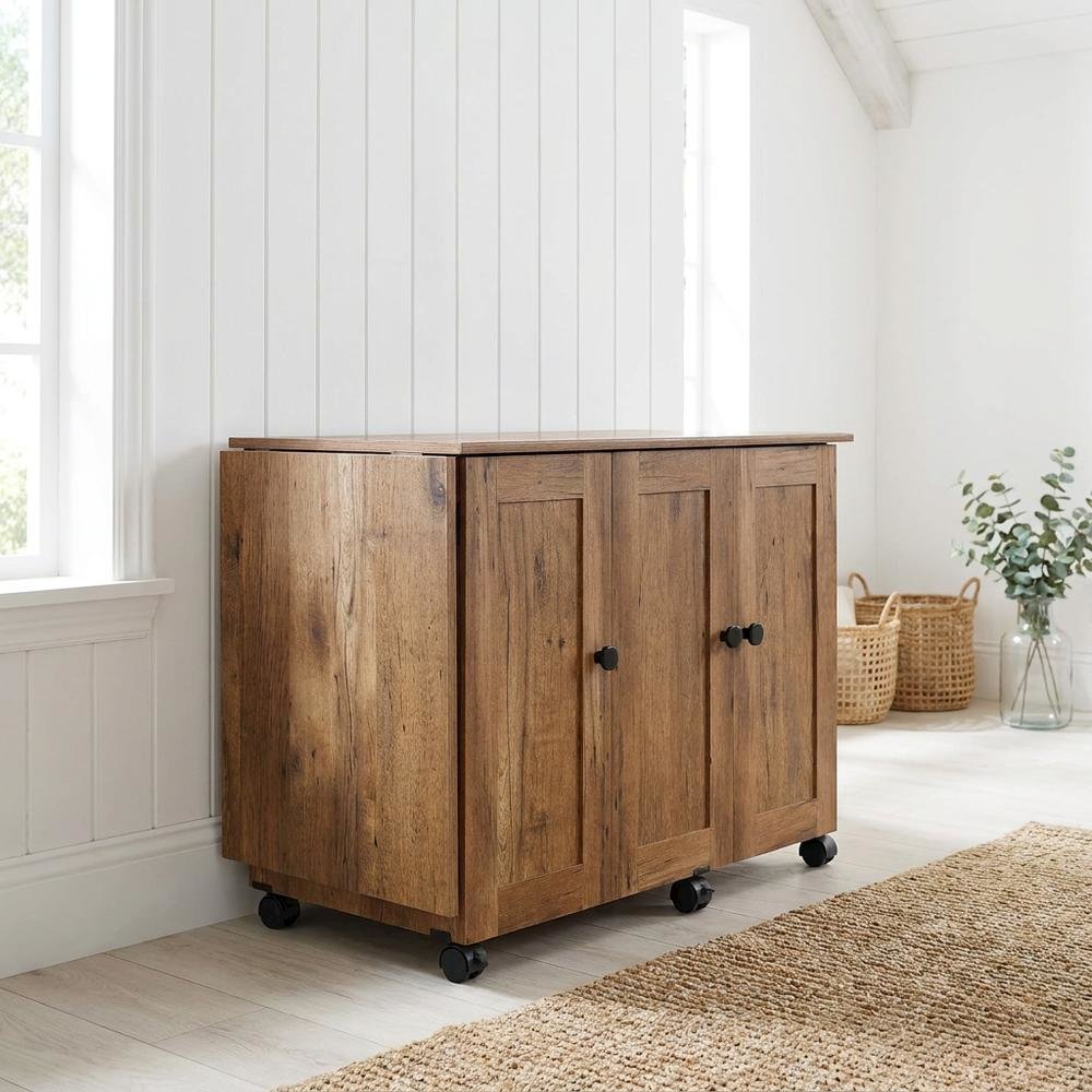 Vintage Oak craft and hobby storage unit with versatile organization features