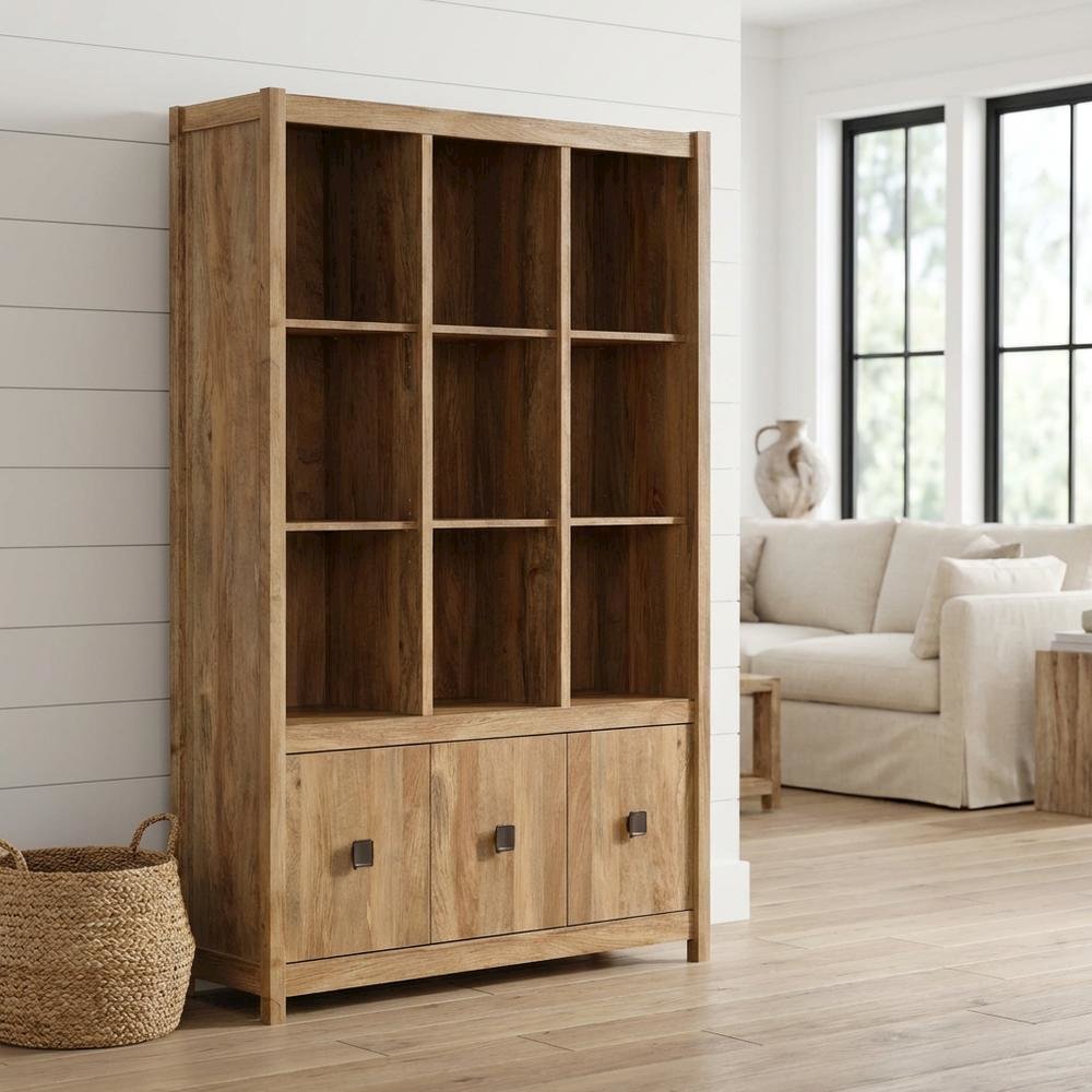 Wooden Bookcase in Sindoori Mango Finish with Modern Farmhouse Style