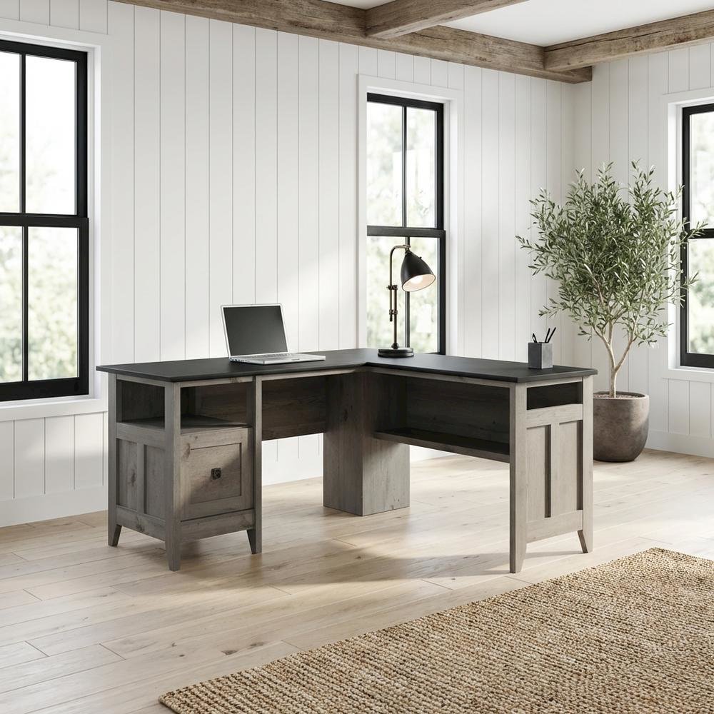 Modern Rectangular Office Desk With Mystic Oak Finish And Transitional Style