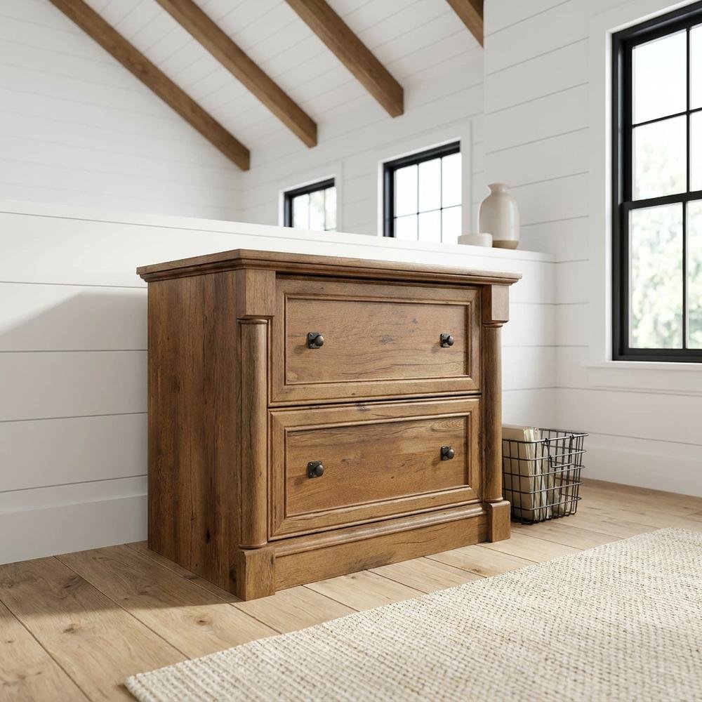 Vintage Oak Finish File Cabinet with Laminated Lateral Design