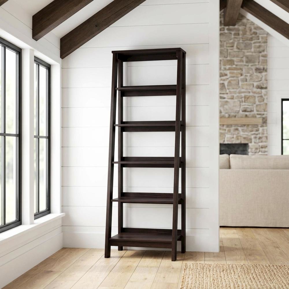 Jamocha Wood Finish Trestle Open Shelving for Modern Storage