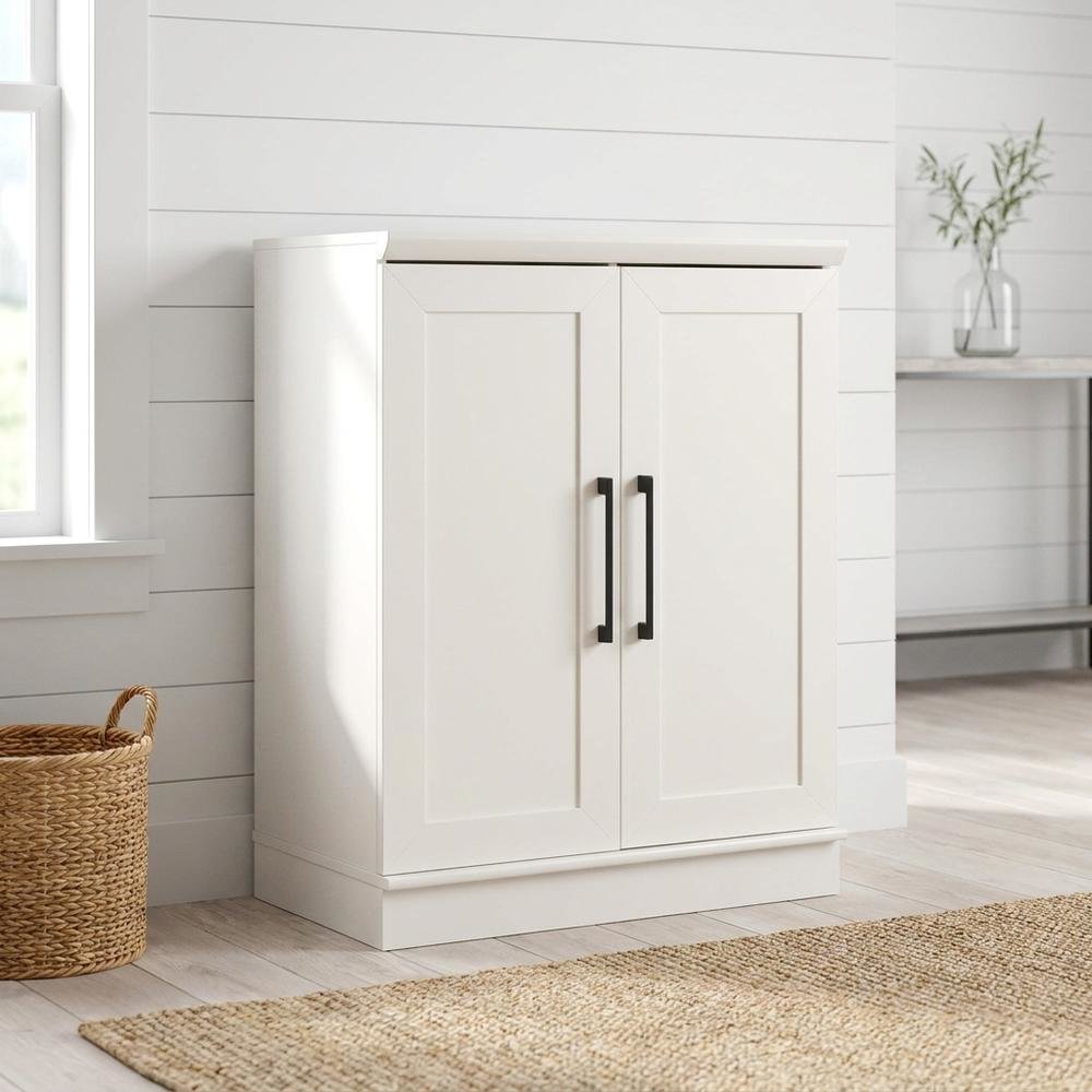 White Finish 37-inch High Storage Cabinet with Base Design
