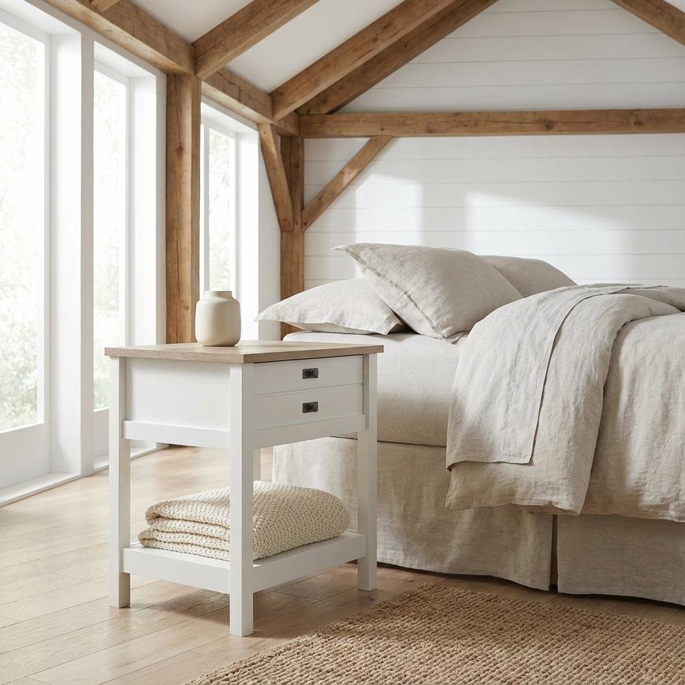 Soft White Finish Nightstand with Coastal Cottage and Modern Farmhouse Style