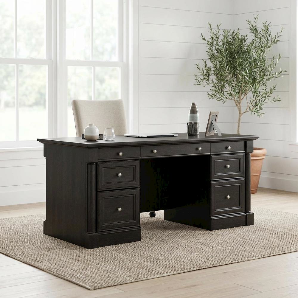 Wood Executive Desk With Wind Oak Finish And Traditional Style