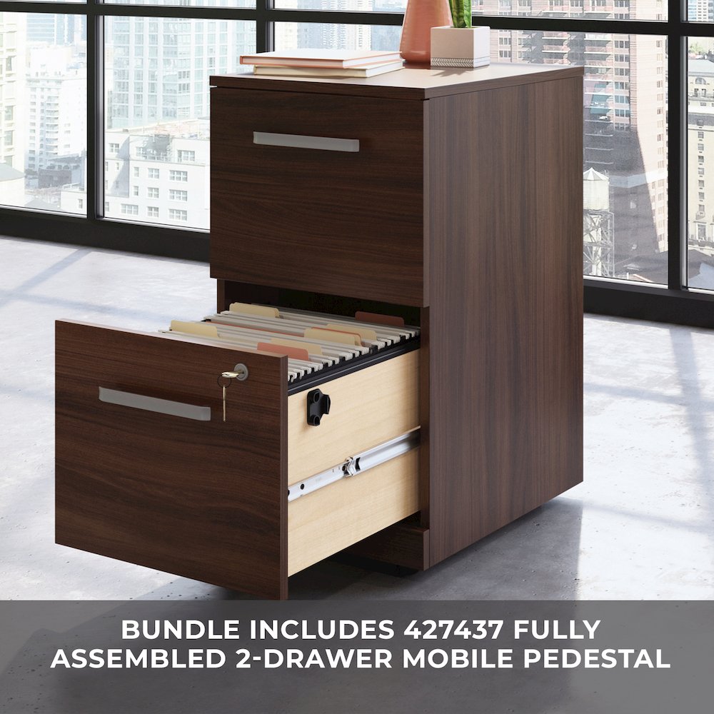 Affirm 60" x 35" 2-File Single Ped Bowfront Desk, Noble Elm Finish