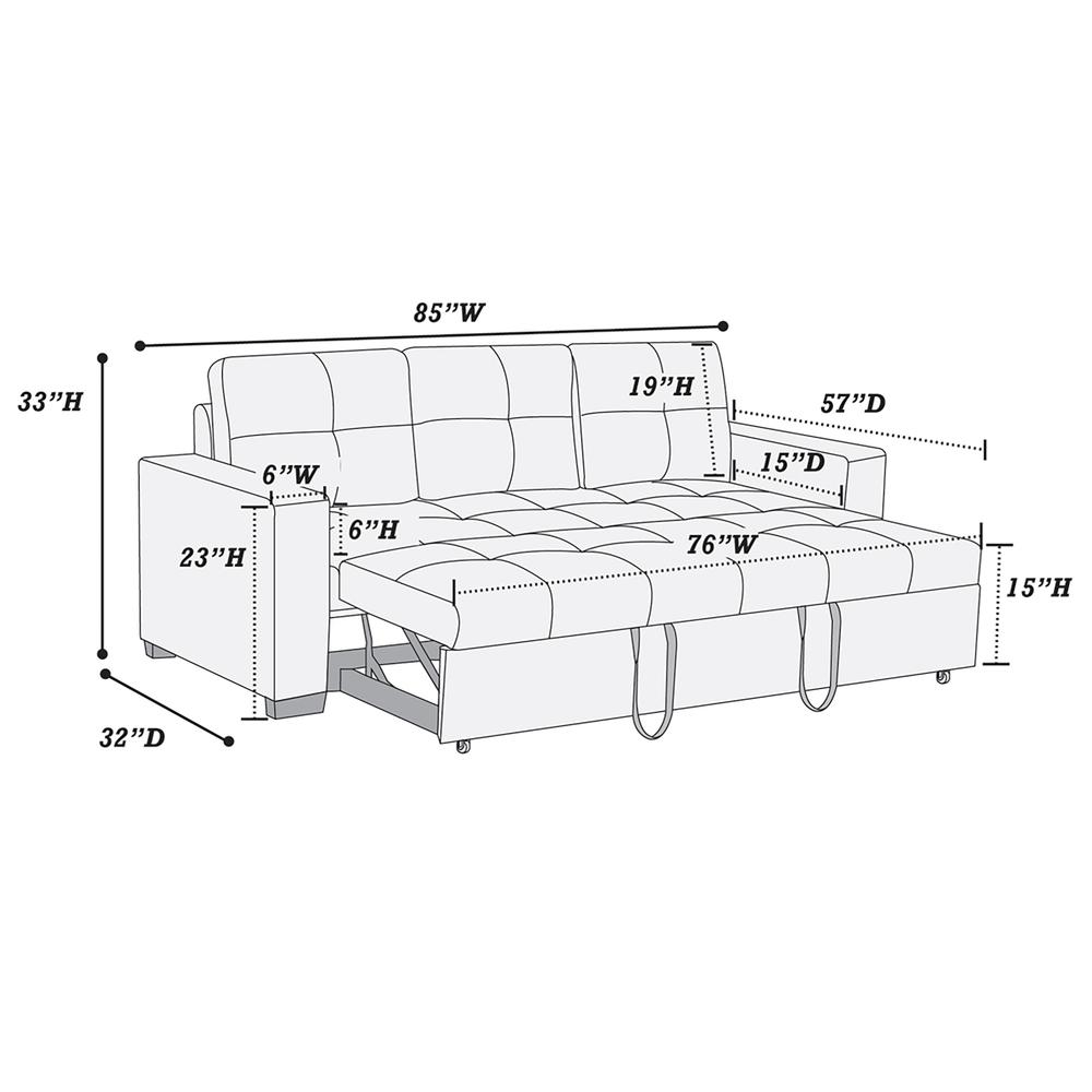 Furniture Faux Leather Convertible Sofa in Black