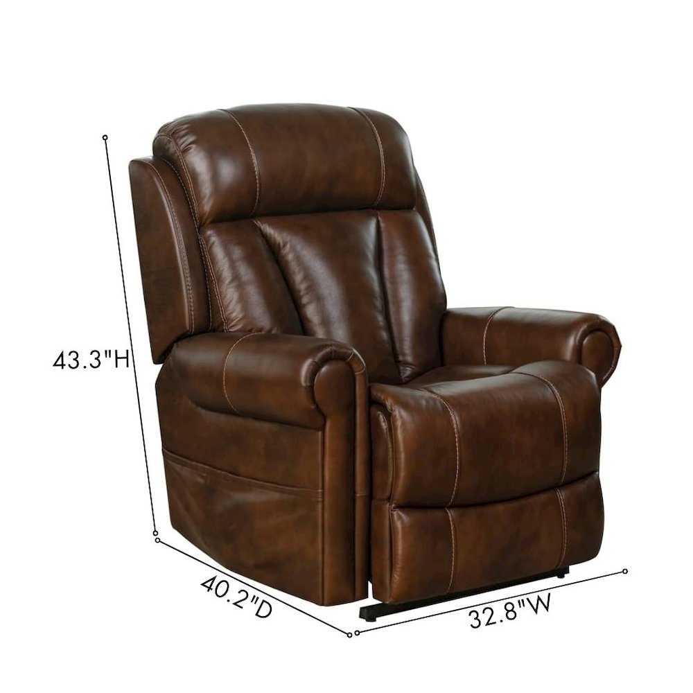 Brown Leather Recliner with Power Headrest, Lumbar, and Lift Assist