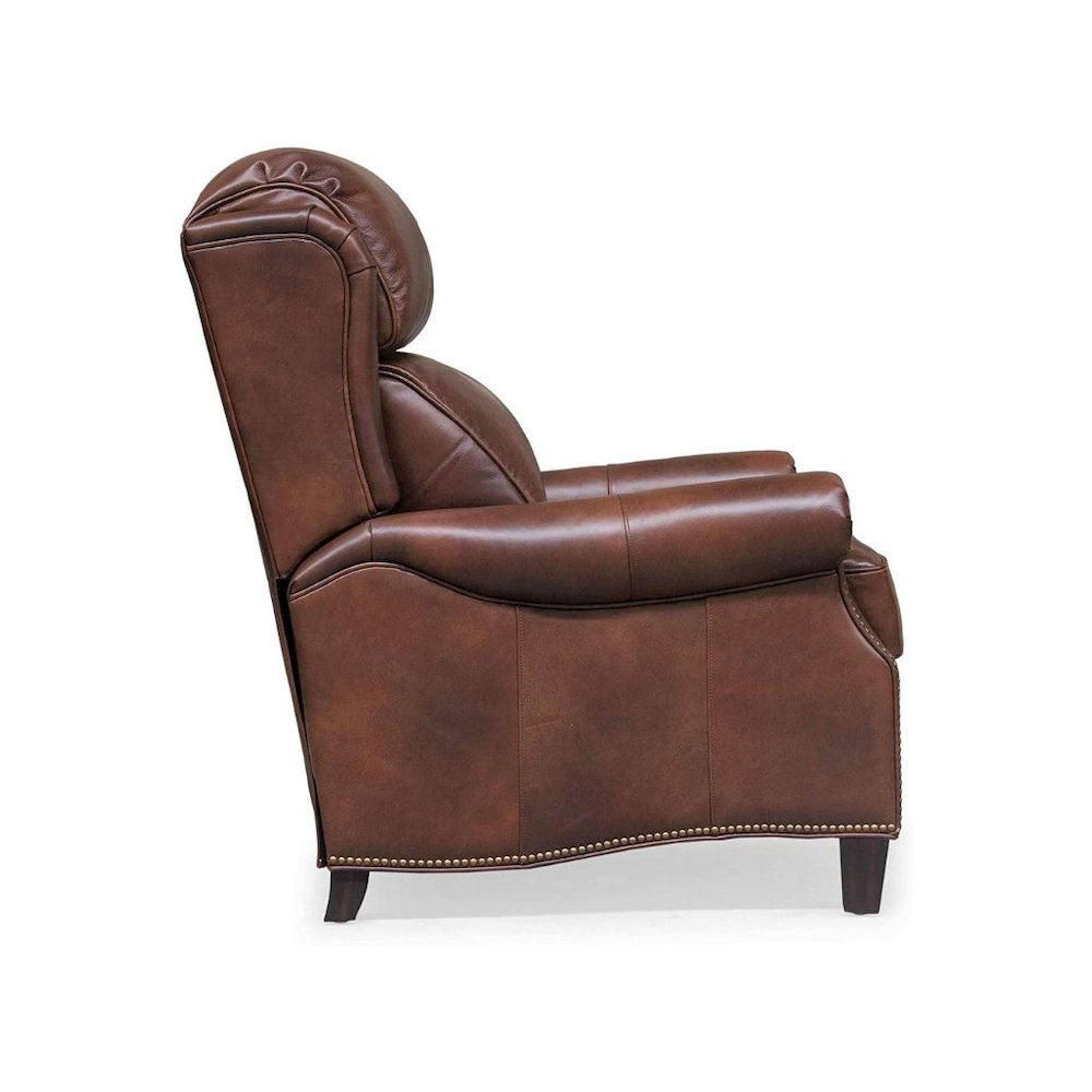 Brown Leather Reclining Chair with Push-Thru Arms and Footrest