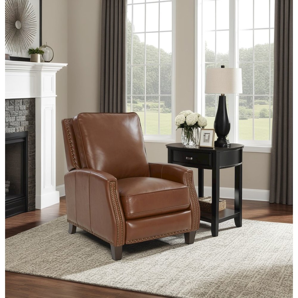 Brown Leather Recliner with Hardwood Plywood Frame for Living Rooms