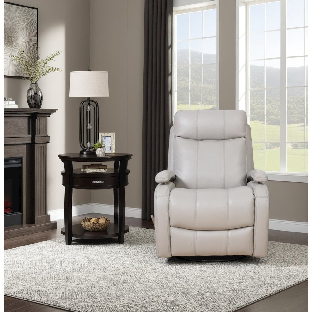 Beige Leather Swivel Glider Recliner with Hardwood Plywood Frame