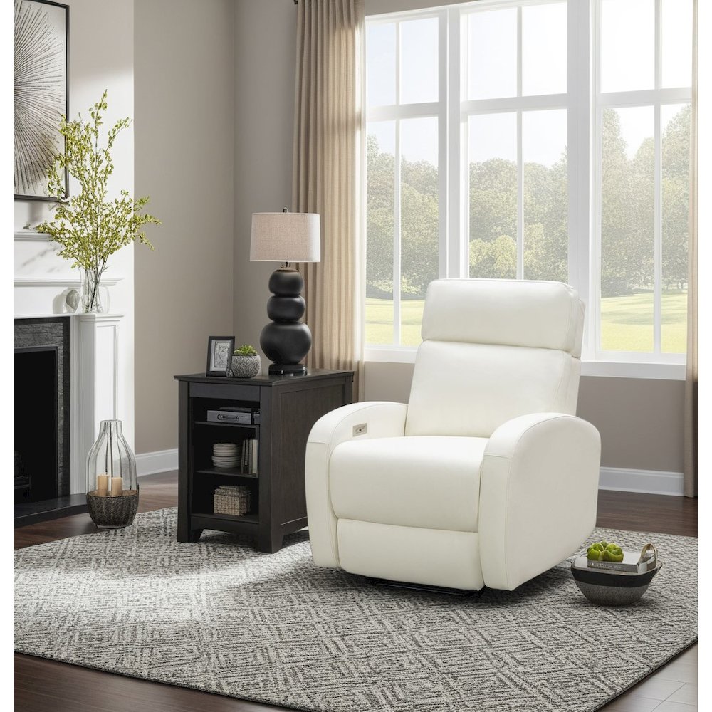 White Leather Power Recliner with Adjustable Forward Head Rest and Plywood Frame