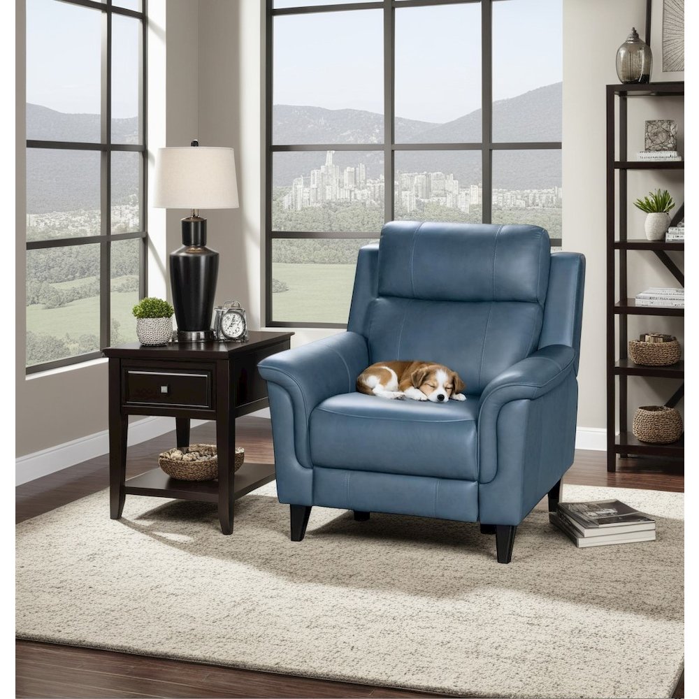 Gray Power Recliner with Adjustable Headrest and Leather Upholstery