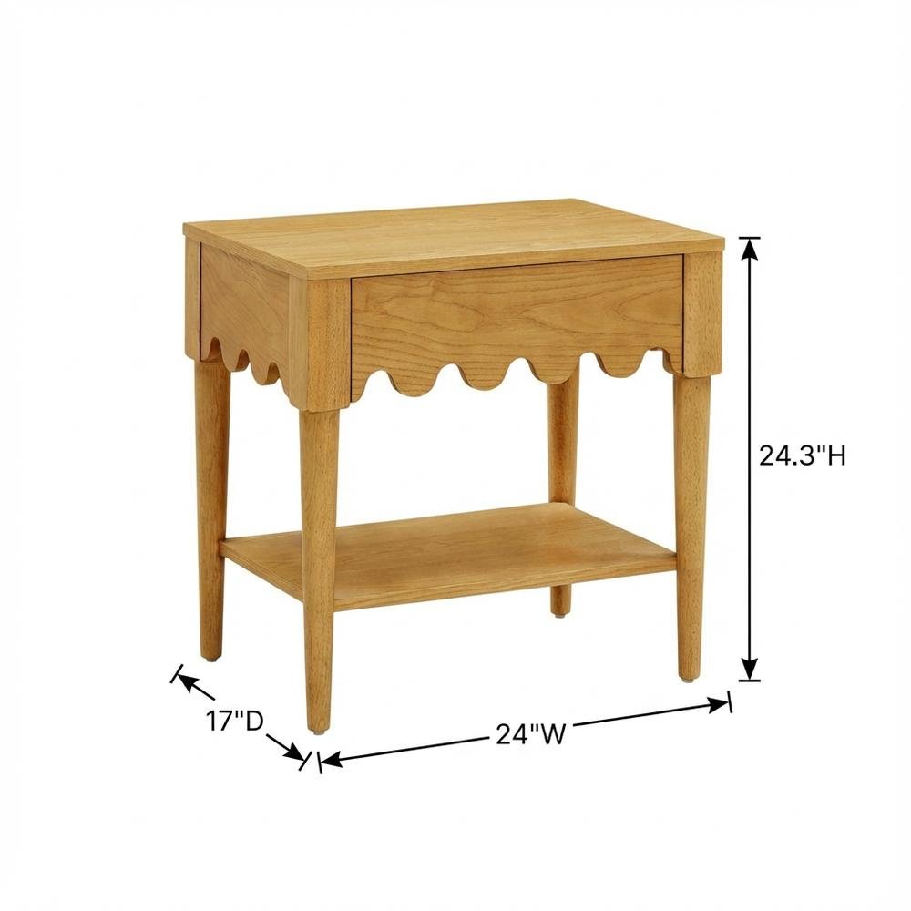 Ash Nightstand with Soft Close Drawers and Rubberwood Legs