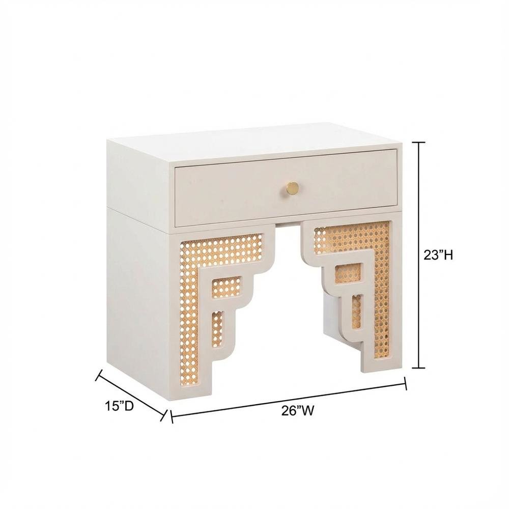 Cream & Rattan Nightstand with Soft Close Drawer and Mdf Legs