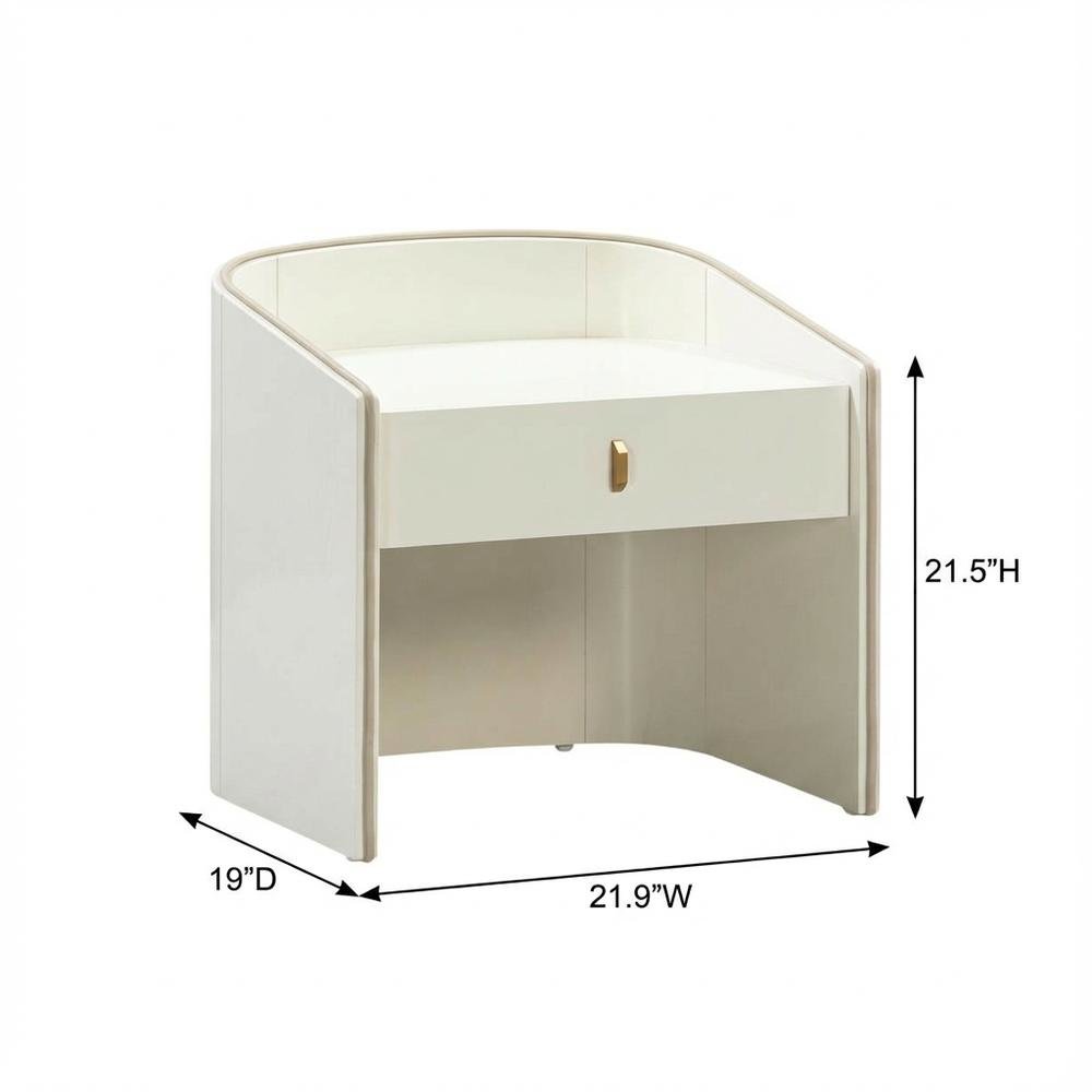 Cream Lacquer Nightstand with Soft Close Drawers and Acacia Legs
