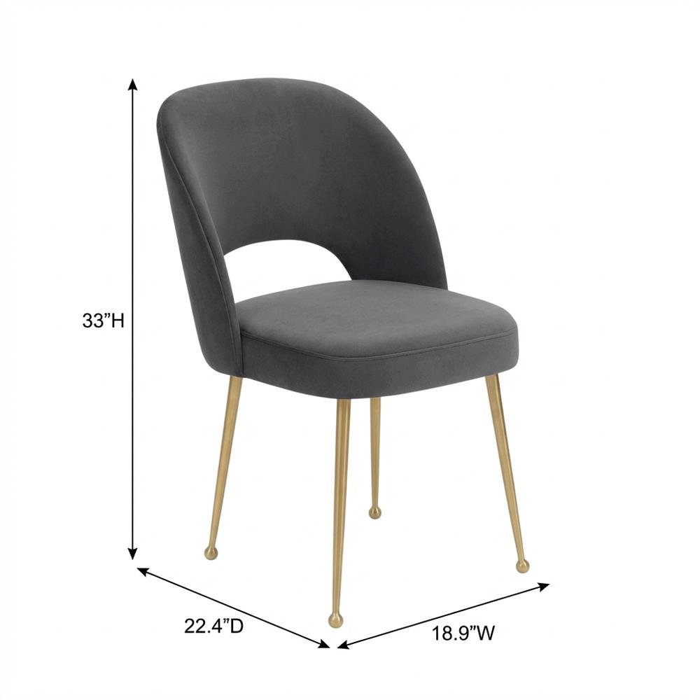 Dark Grey Velvet Dining Chair with Gold Legs and Elegant Design