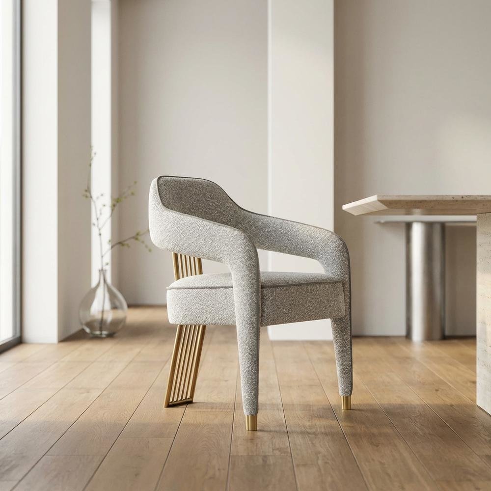 Boucle Dining Chair with Gold and Grey Legs for Elegant Meals