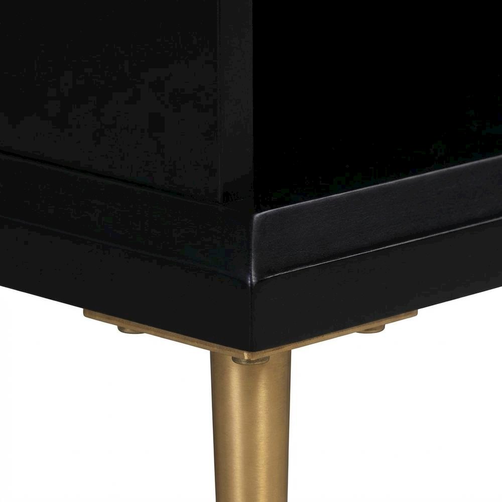 Modern black nightstand with soft-close drawers and gold iron legs