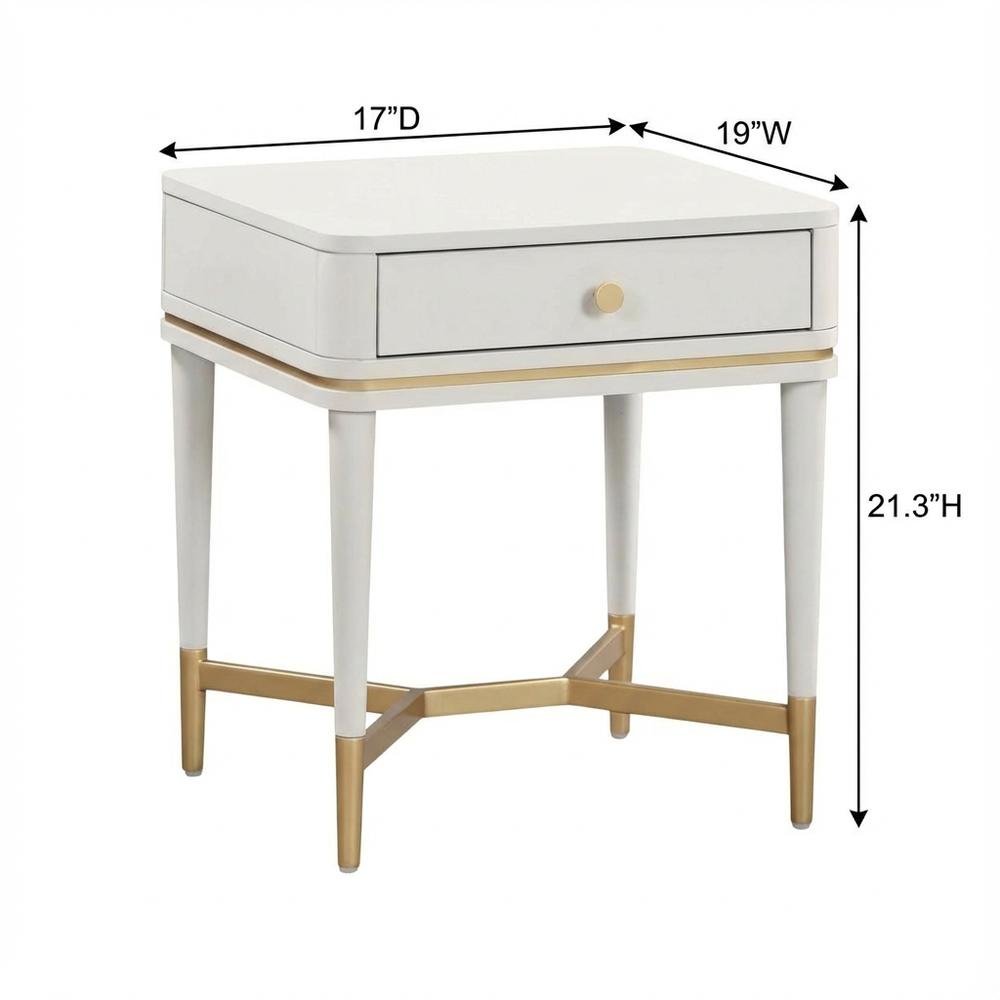 Cream Nightstand with Soft-Close Drawers and Acacia Wood Construction