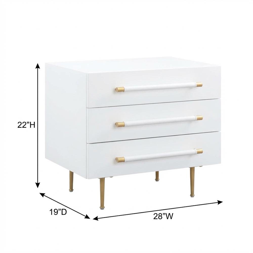 Modern Gray Nightstand with Soft Close Drawers and Gold Iron Legs