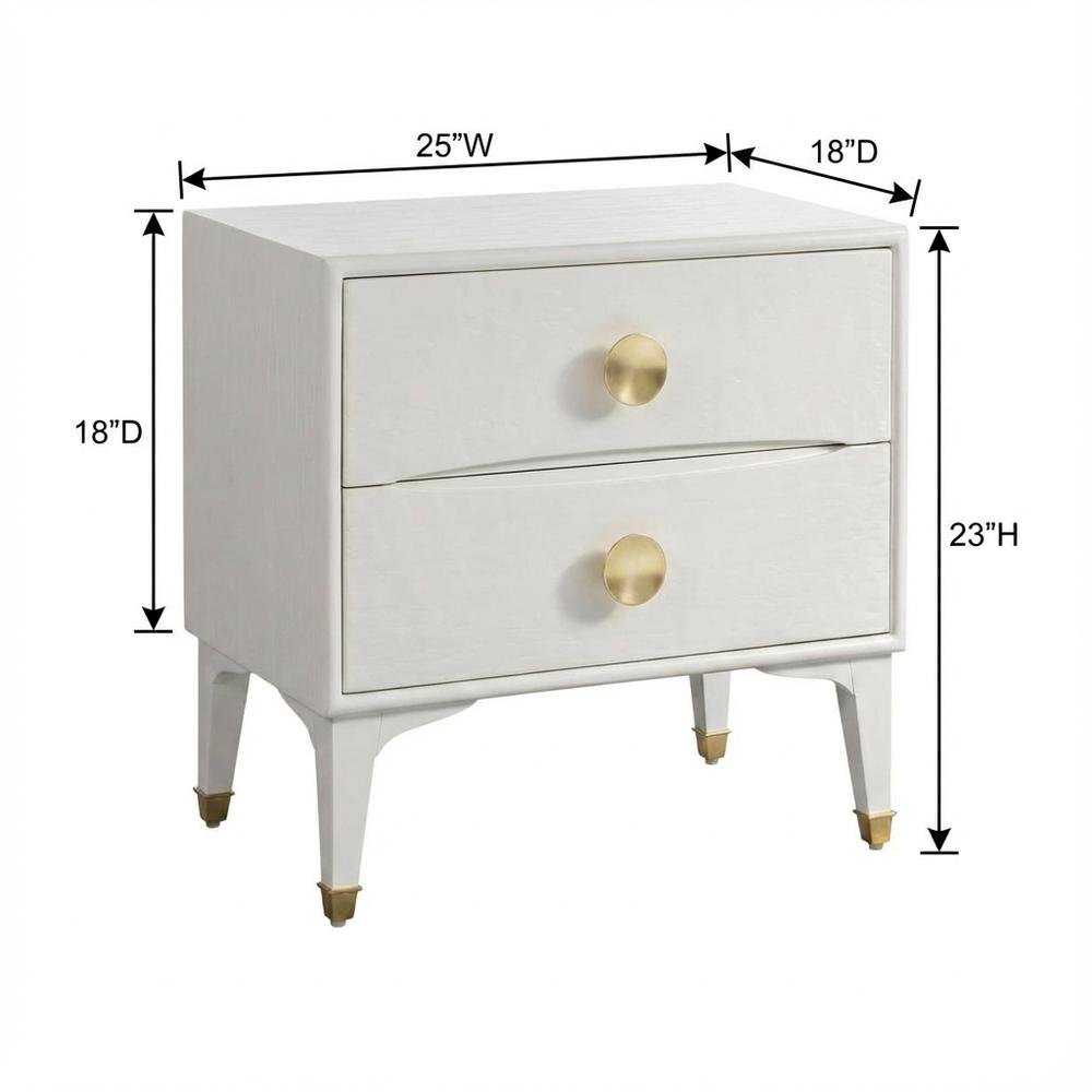 White Nightstand with Brass Legs and Spacious Drawer for Bedroom Storage