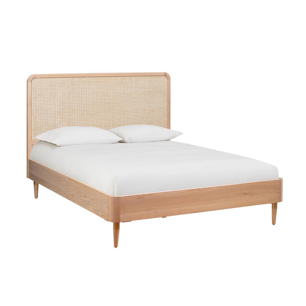 Cane Textured King Bed with Ash Wood Frame and Natural Ash Legs