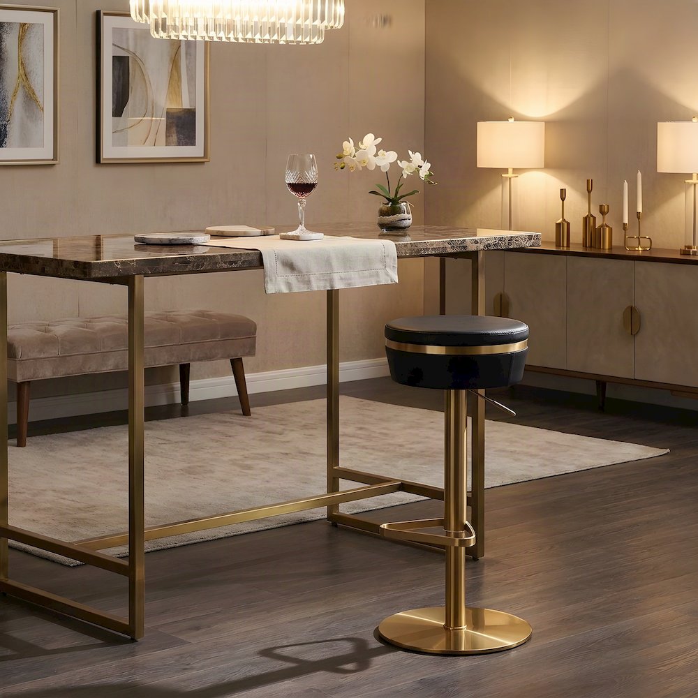 Vegan Leather Adjustable Vanity Stool with Stainless Steel Base