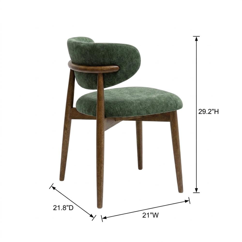 Textured Velvet Upholstered Dining Chair with Oak Legs, Forest Green