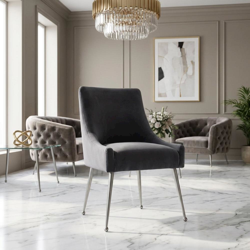 Velvet Upholstered Dining Chair with Silver Legs for Kitchen and Dining