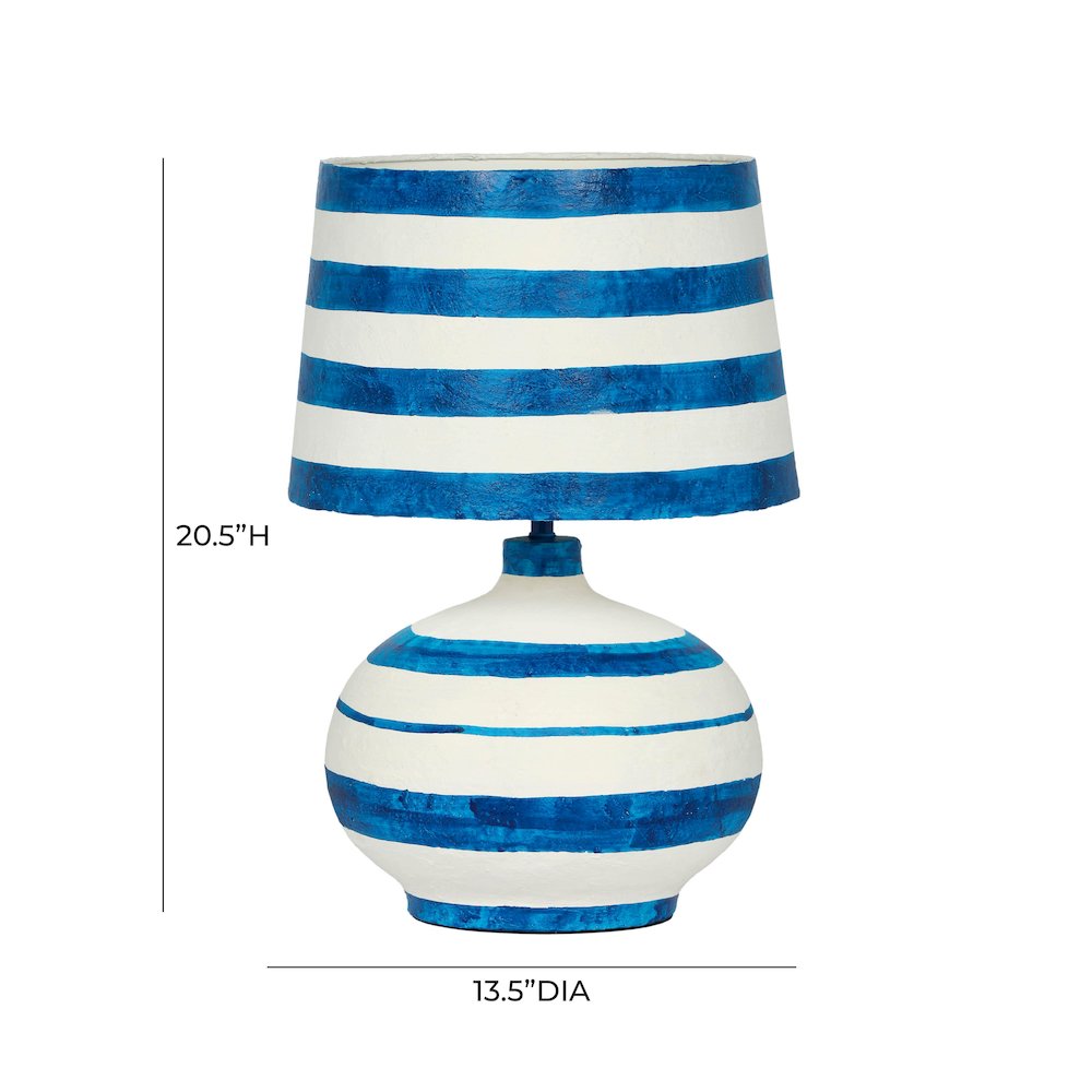 Positano Blue Striped Papier Mache Table Lamp