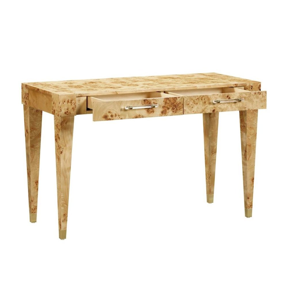 Brown Acacia Wood Writing Desk With 2 Drawers For Home Office Use