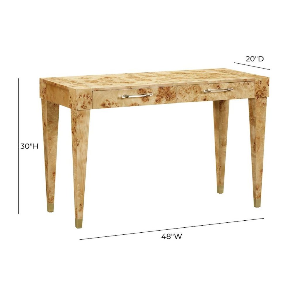 Brown Acacia Wood Writing Desk With 2 Drawers For Home Office Use