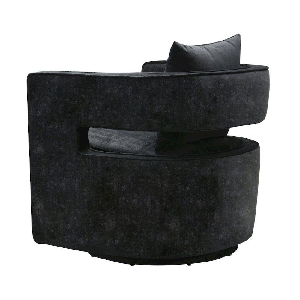 Black Velvet Swivel Accent Chair With Rounded Backrest For Living Spaces