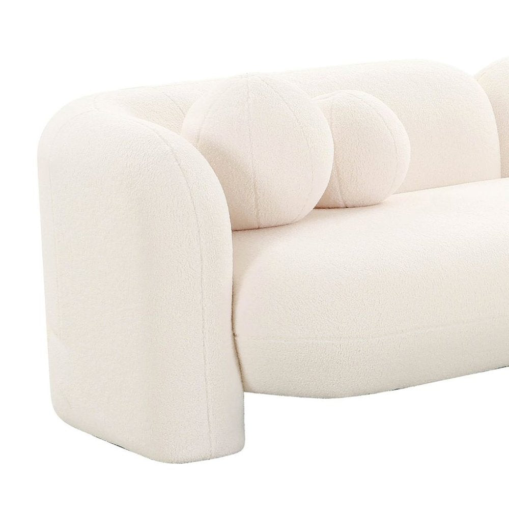 Beige Fluffy Round Couch For 6 With Faux Fur And Pillows, Modern Sofa Style