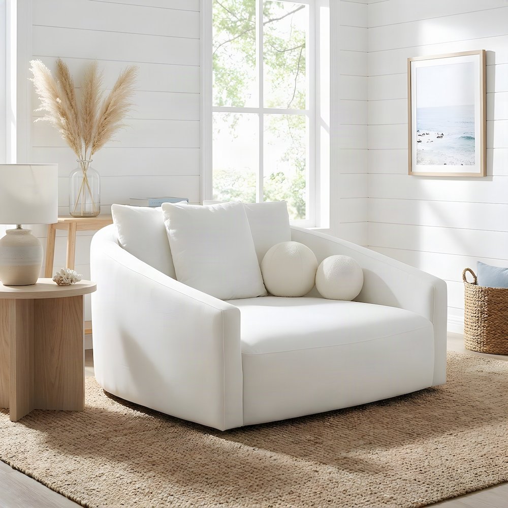 Linen Upholstered Twin Daybed Sofa with Fiber-Wrapped Foam Seat, Cream
