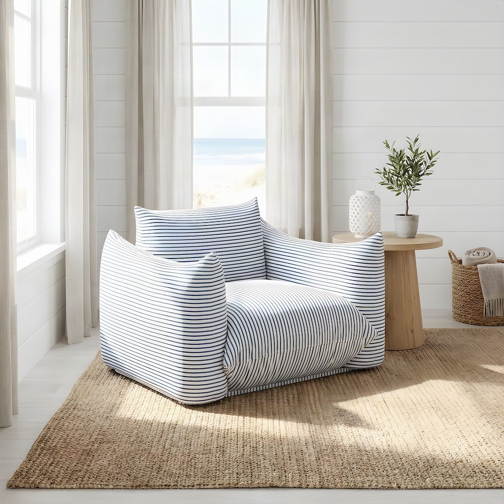 Performance Fabric Indoor Outdoor Armchair with Sinuous Springs, Blue